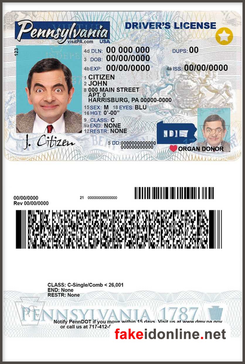 Pennsylvania Driver License Template